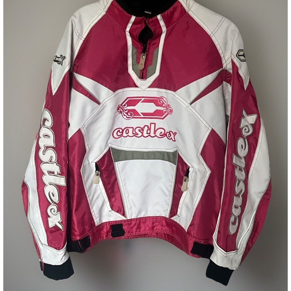 Castle X‎ Racing Snowmobile 1/4 Zip Pullover Jacket Women's M Pink White ❄️ EUC - Picture 12 of 16